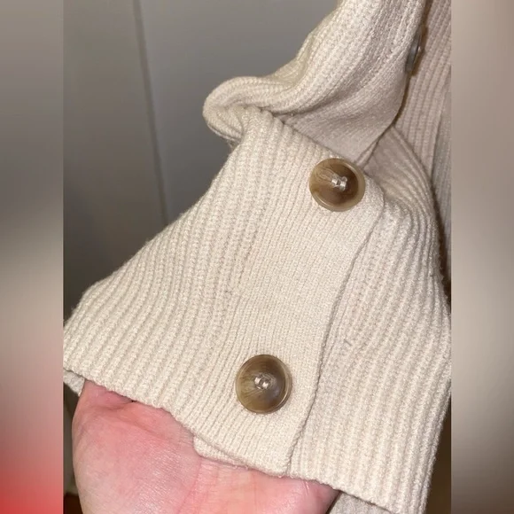 MANGO // cream ivory button detail mockneck sweater rib knit pocket - Picture 8 of 15